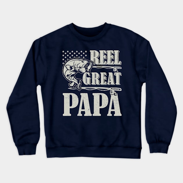 Mens Vintage Great PAPA fishing - Reel Great PAPA Funny Crewneck Sweatshirt by CreativeSalek